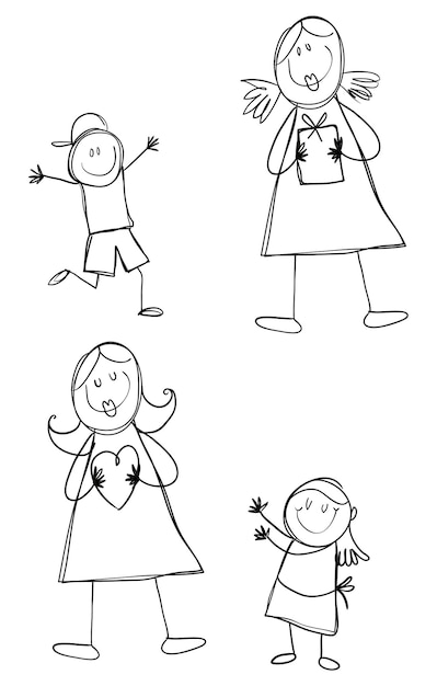 Cute childish set with doodles of different mothers and children to coloring