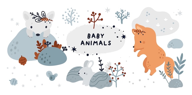 Cute childish set with forest baby animals