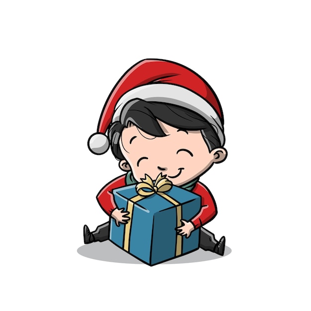 Cute Children Boy Celebrate Christmas Cartoon