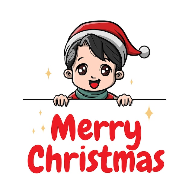 Cute Children Boy Celebrate Christmas Cartoon