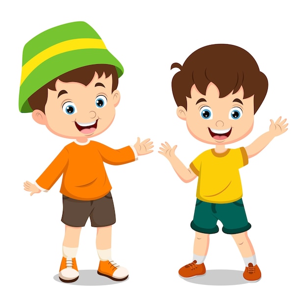 Cute children cartoon waving hand