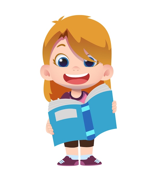 Cute children character holding book