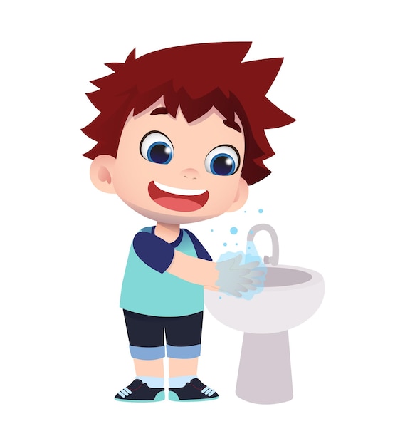 Cute children character washing hand