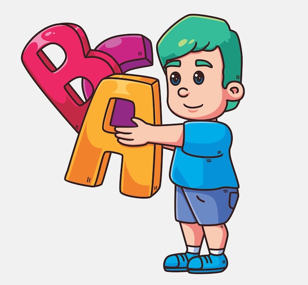 Cute children holding alphabet Isolated cartoon person illustration Flat Style Sticker element