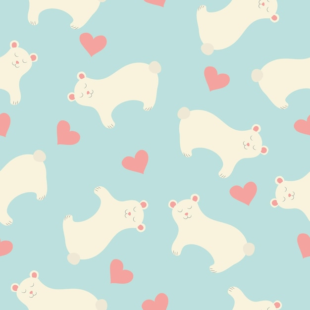 Cute children's pattern with white bears and hearts High quality vector illustration