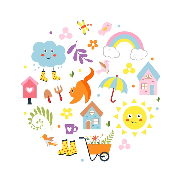 Cute children's set with colorful elements Perfect for design Vector illustration