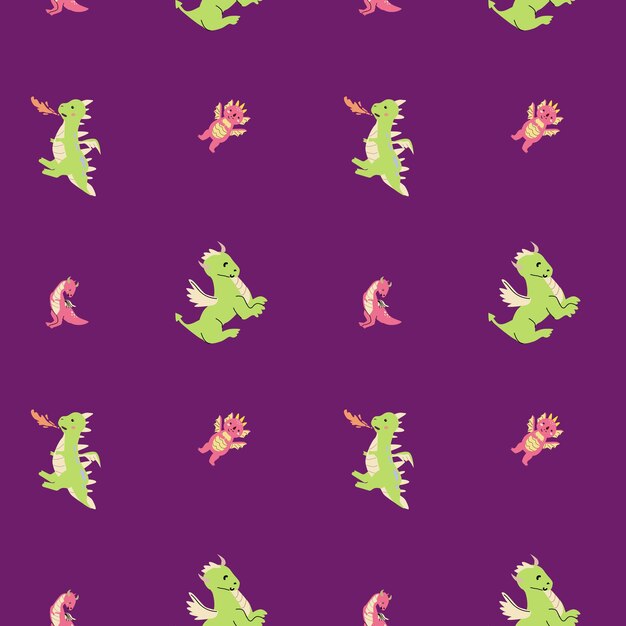 Vector cute childrens dragons pattern with fairy funny character