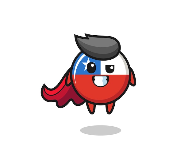 The cute chile flag badge character as a flying superhero