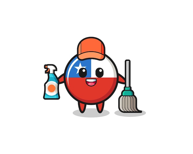 Cute chile flag character as cleaning services mascot cute design