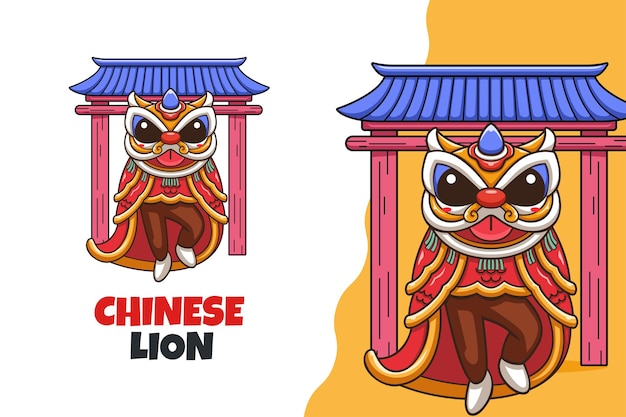 Cute Chinese Lion Dance Mascot Template