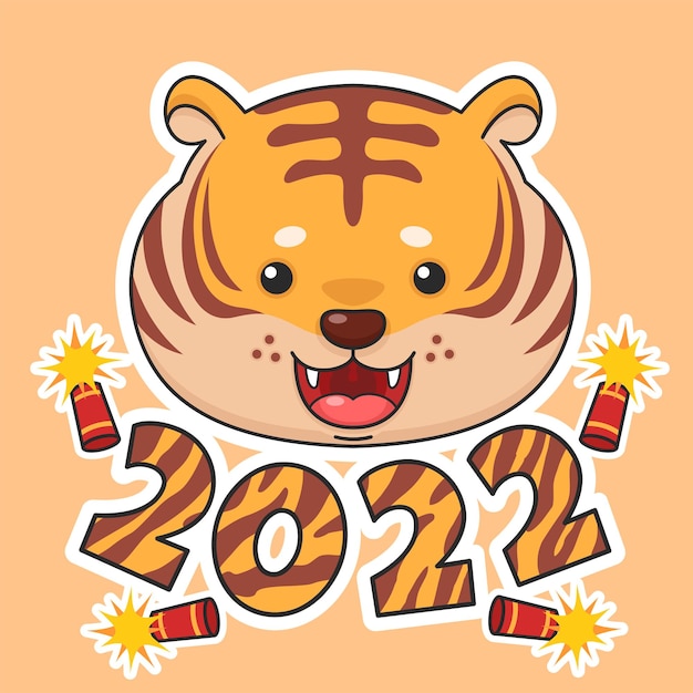 Vector cute chinese new year tiger and firecracker