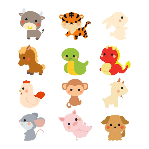 Cute Chinese Zodiac animals set