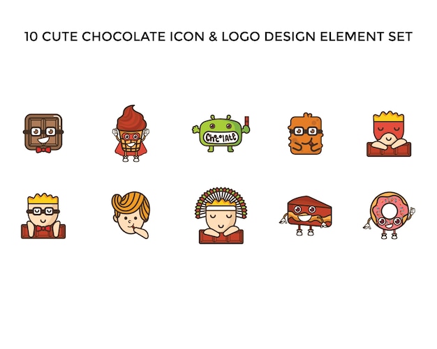 Cute Chocolate Character Icon Logo Design Set