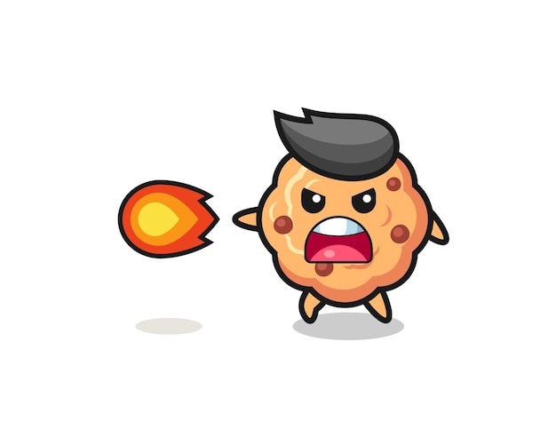 Cute chocolate chip cookie mascot is shooting fire power