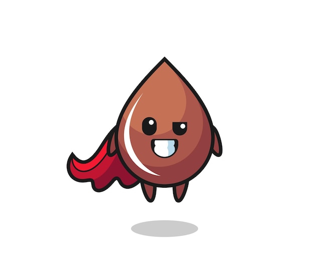 The cute chocolate drop character as a flying superhero