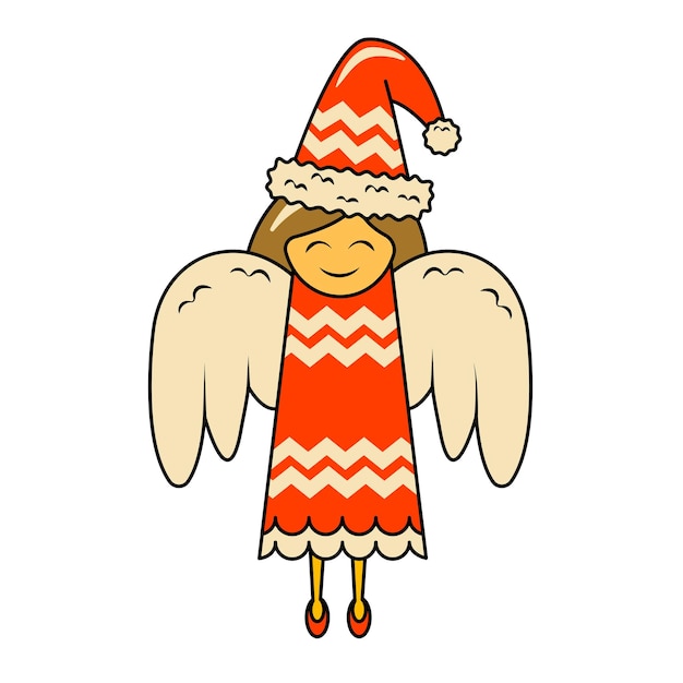 Cute Christmas Angel in Red Dress and Hat with Ornament