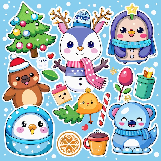 Cute Christmas Animals Stickers for Winter Fun