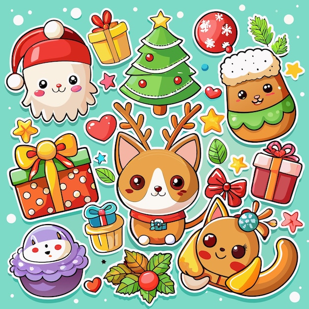 Cute Christmas Animals with Gifts Tree