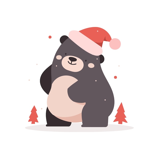 Cute christmas bear in flat style isolated on background