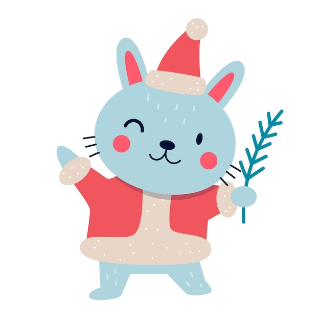 Cute Christmas Bunny in Santa Costume. Vector illustration