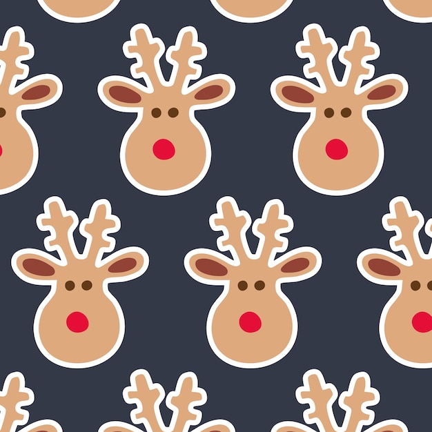 Cute Christmas cartoon deer with a red nose Christmas seamless pattern background for paper fabric