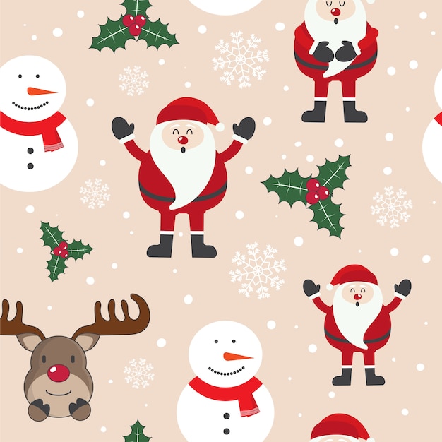 Cute Christmas cartoon seamless pattern 