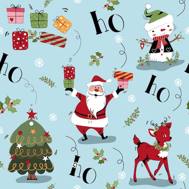 Cute Christmas cartoon seamless pattern