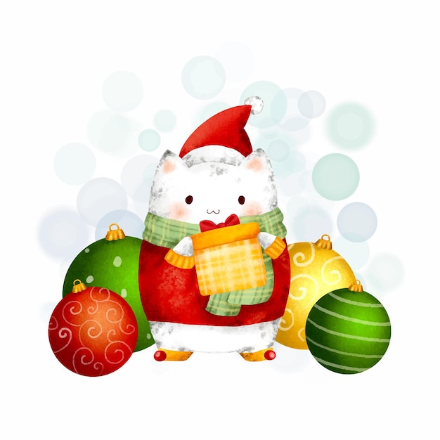 Cute Christmas cat and Christmas ball vector