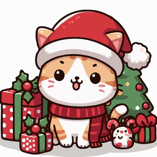 cute christmas cat vector on white background