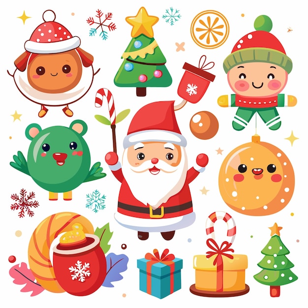 Vector cute christmas characters and elements perfect for holiday designs