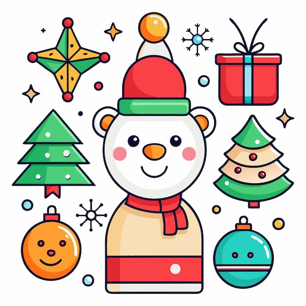 Cute Christmas Characters in a Set of Stickers