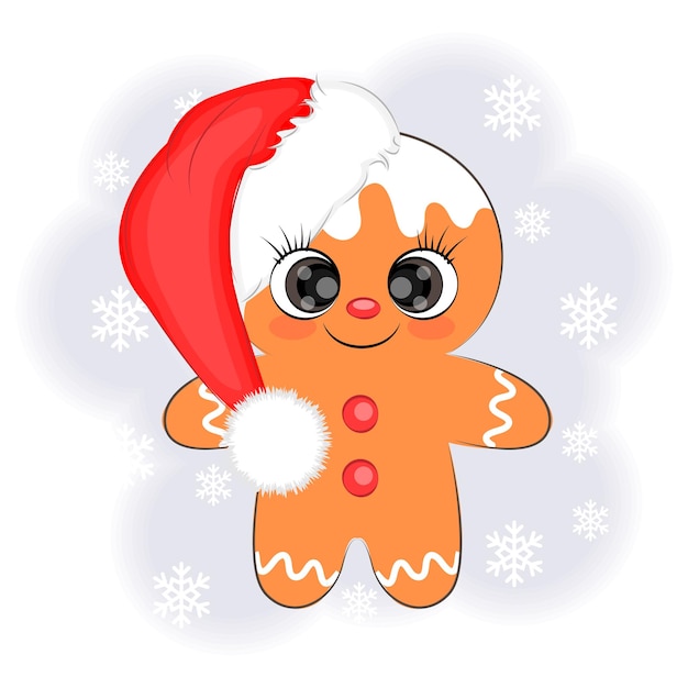 Cute Christmas cookie man in a Santa hat vector illustration