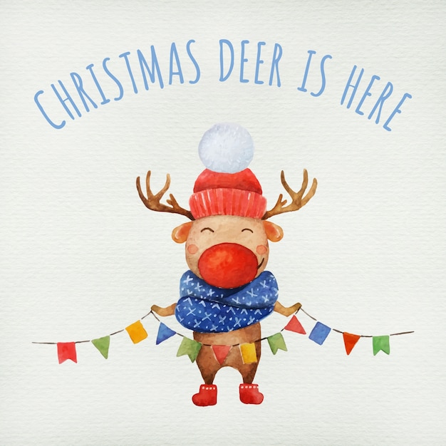 Cute christmas deer watercolor character