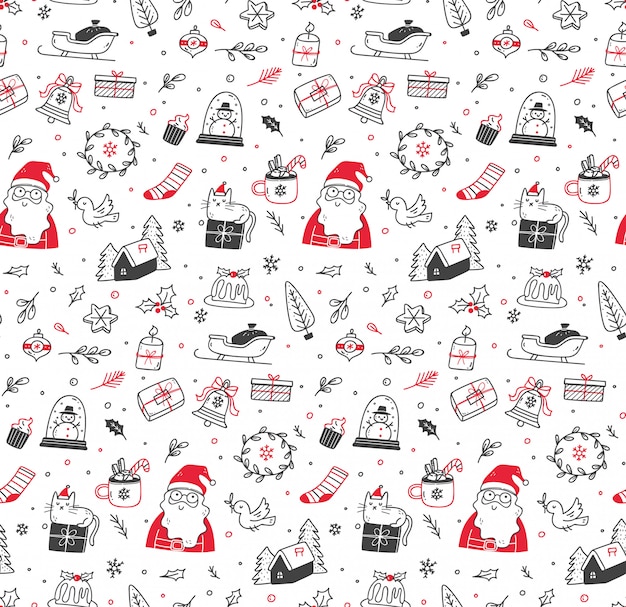 Cute Christmas doodle seamless pattern