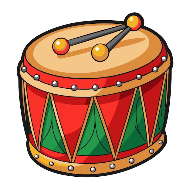 Cute Christmas drum Merry Christmas Vector Cartoon Illustration