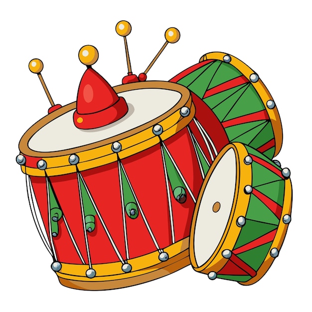 Cute Christmas drum Merry Christmas Vector Cartoon Illustration