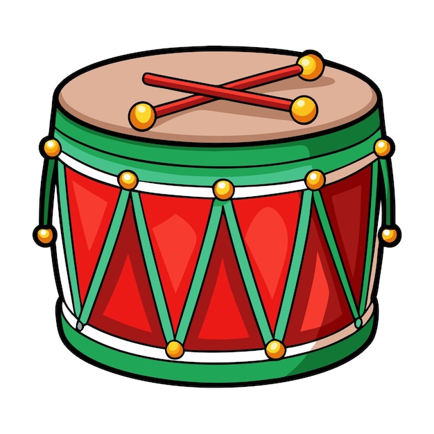 Vector cute christmas drum merry christmas vector cartoon illustration