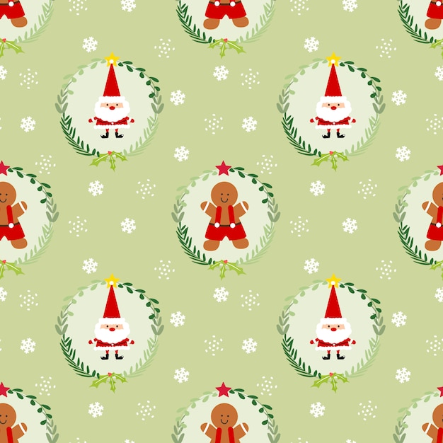 Cute Christmas gingerbread man and Santa seamless pattern. 