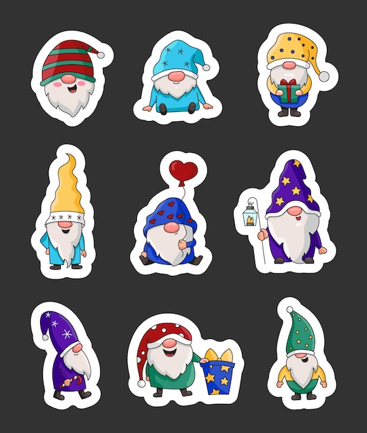 Vector cute christmas gnome sticker bookmark merry new year holiday vector drawing