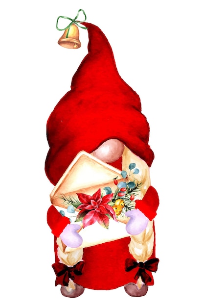 Cute christmas gnome with envelope