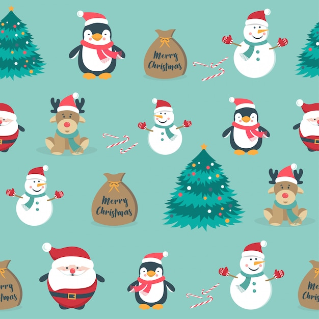 Cute Christmas holidays cartoon seamless pattern