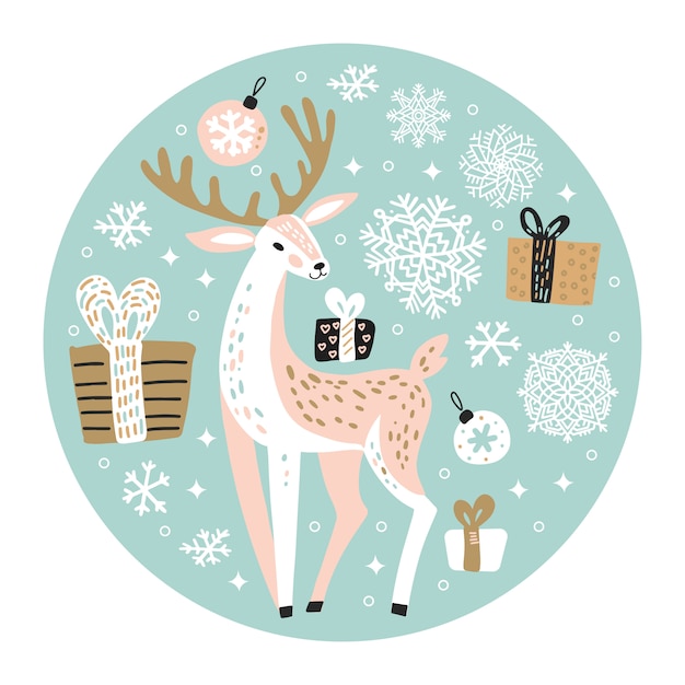 Cute Christmas illustration with reindeer