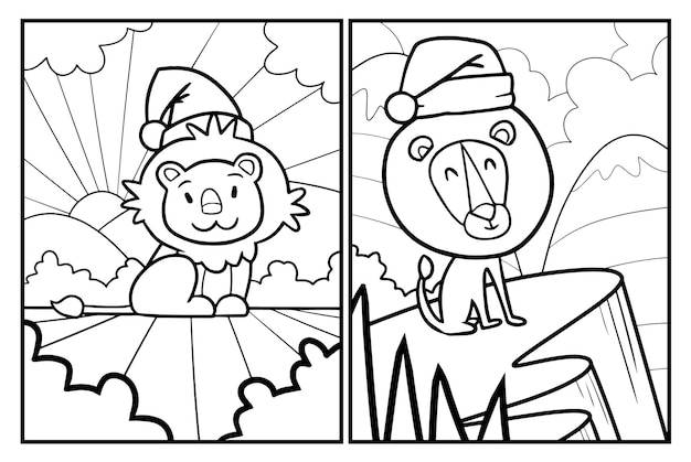 Cute christmas lion cartoon coloring pages