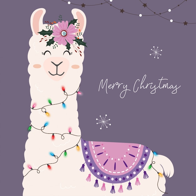 Cute Christmas llama with Christmas lights.