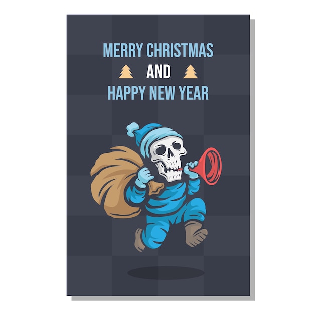 Cute christmas and new year santa claus skull character banners