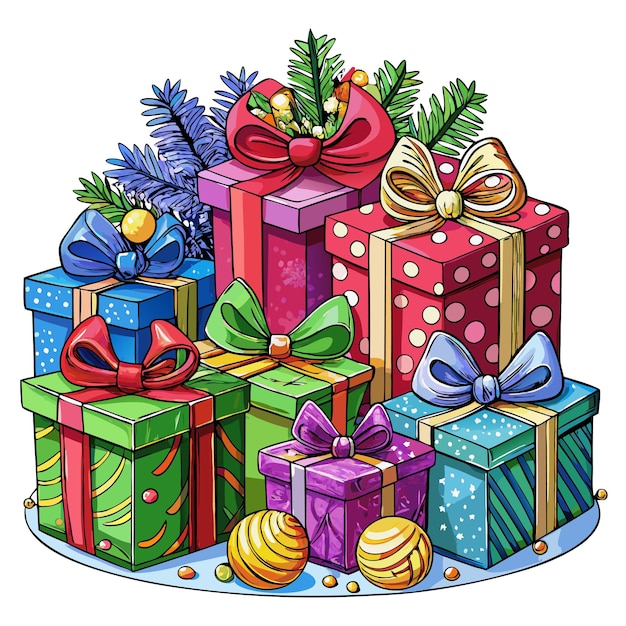 Vector cute christmas presents merry christmas vector cartoon illustration