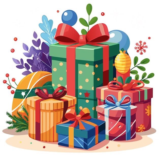 Vector cute christmas presents merry christmas vector cartoon illustration