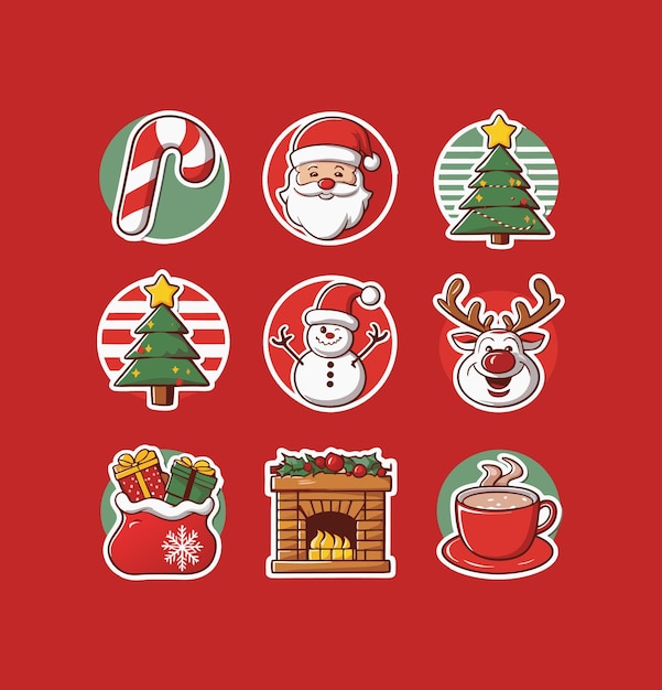 Vector cute christmas printable stickers vector illustration set