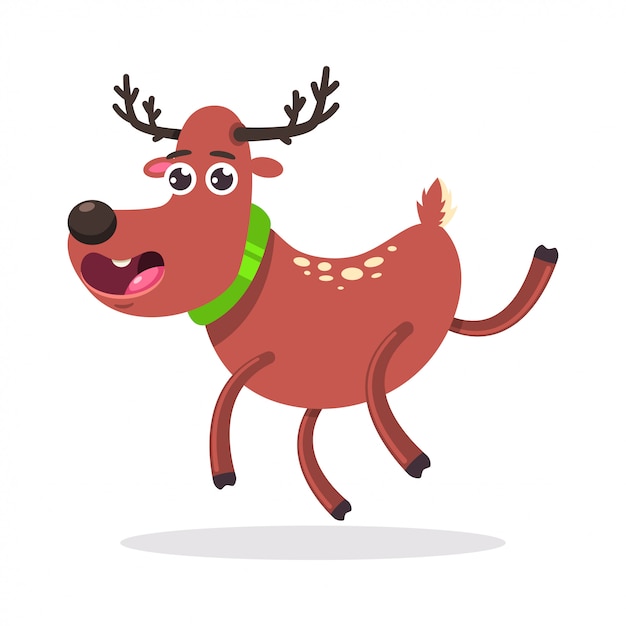 Cute Christmas reindeer  cartoon character isolated on a white .