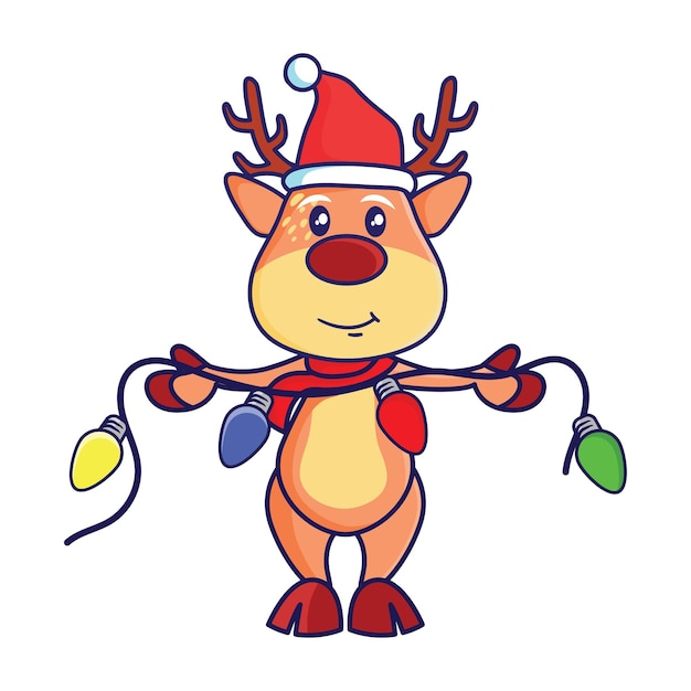 Vector cute christmas reindeer illustration with white isolated background